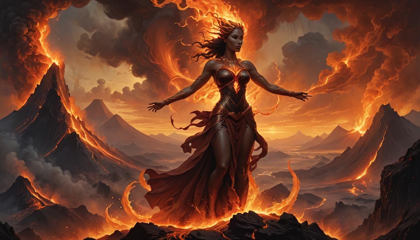 A stunning beautiful creation of a human form made of lava o...