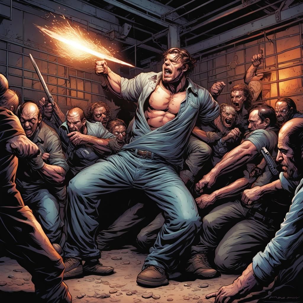 Violent Prisoner in Comic Book Style