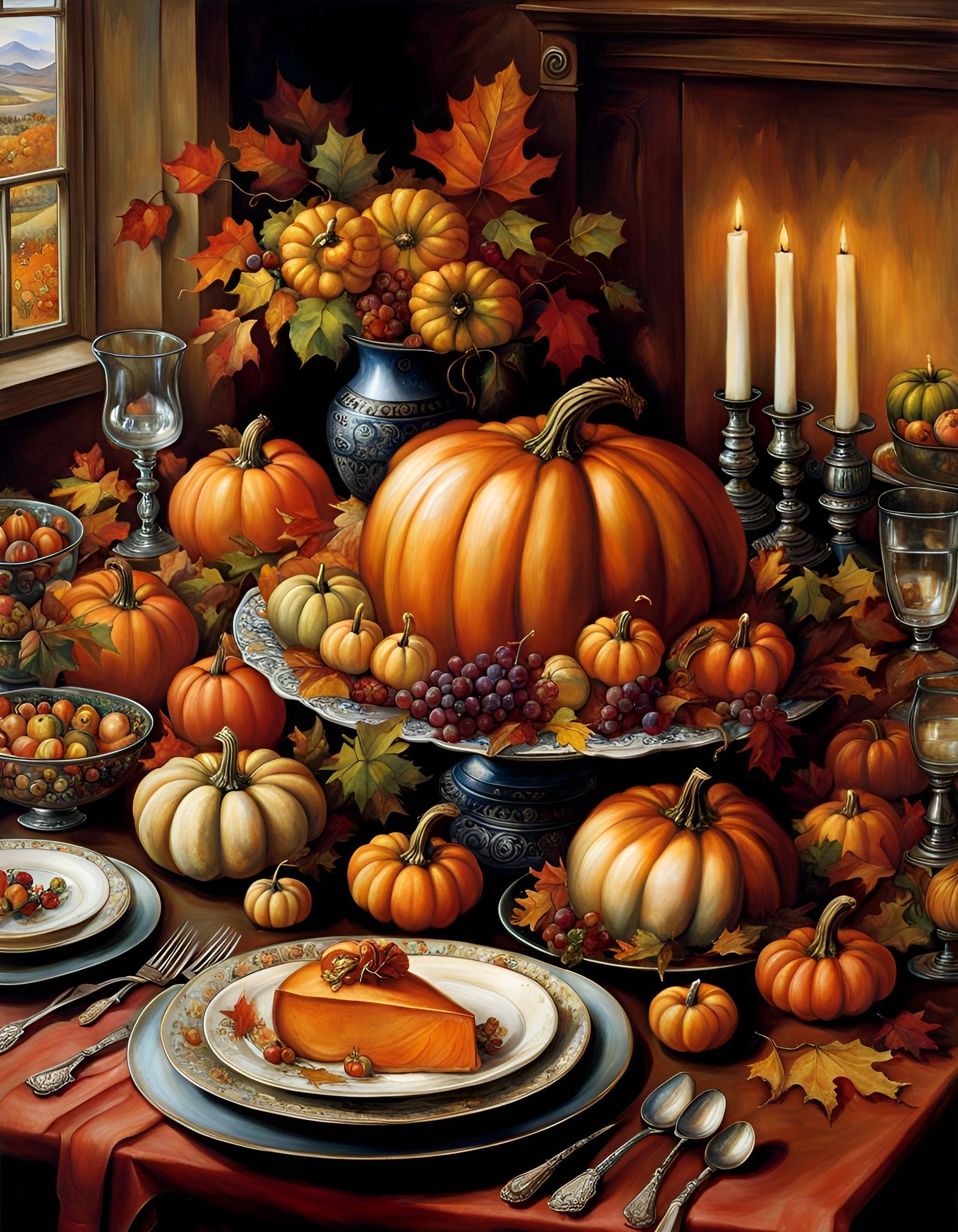 Festive Thanksgiving Tablescape Painting with Autumnal Flair