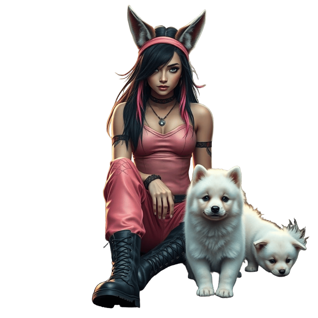 Punk Queen in Mystical Forest, Anime-Inspired, Cyberpunk Aes...