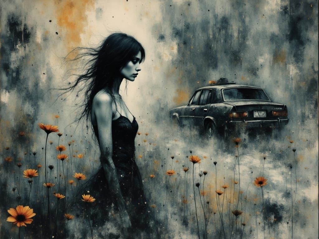 Surreal Female Figure Emerging from Chaos in Watercolor and ...