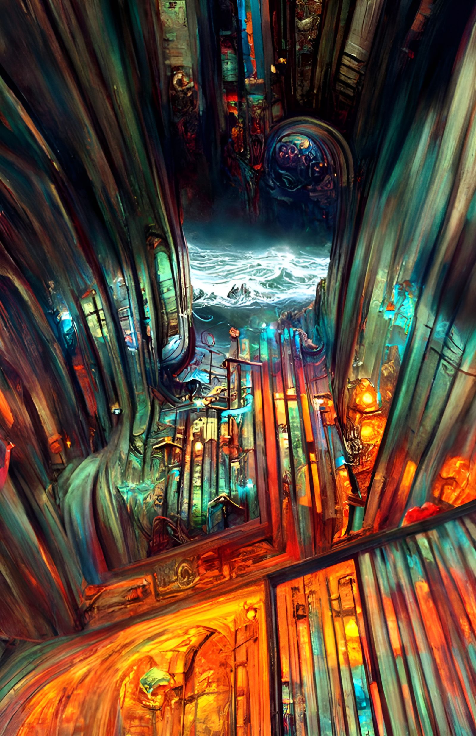 Neon Octopus Alchemist Lair in Bioluminescent Fantasy Art