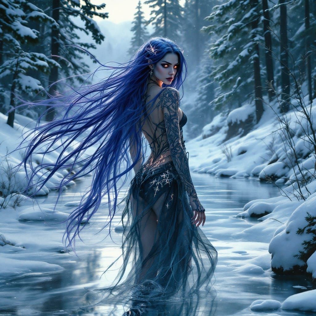Gothic Fairy Ice Skating on Frozen Lake