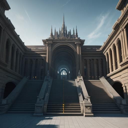 Cinematic High School Exterior in Vibrant Oil Painting Style