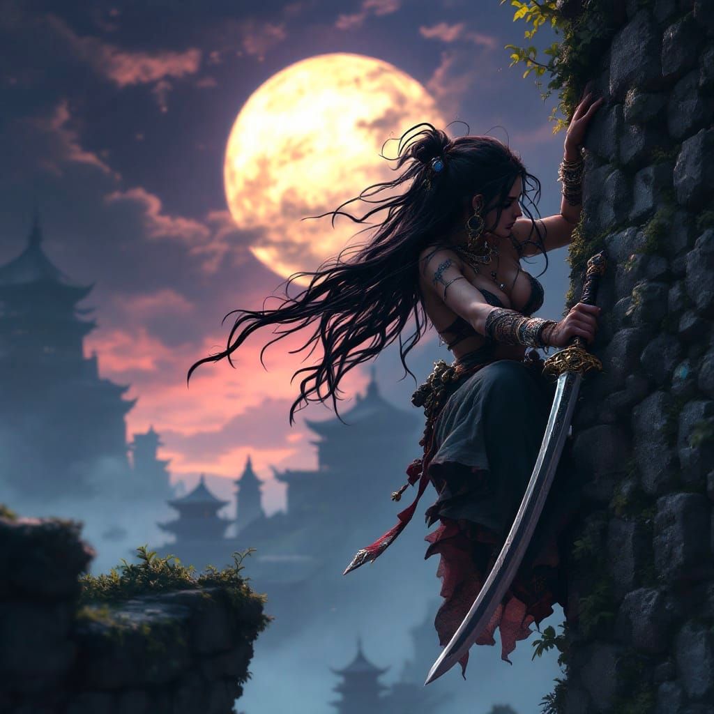 Surreal Ninja Pirate Goddess Ascends Japanese Castle Wall in...