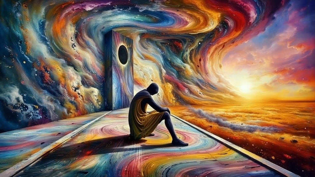 Solitary Figure in Surreal Mist Landscape