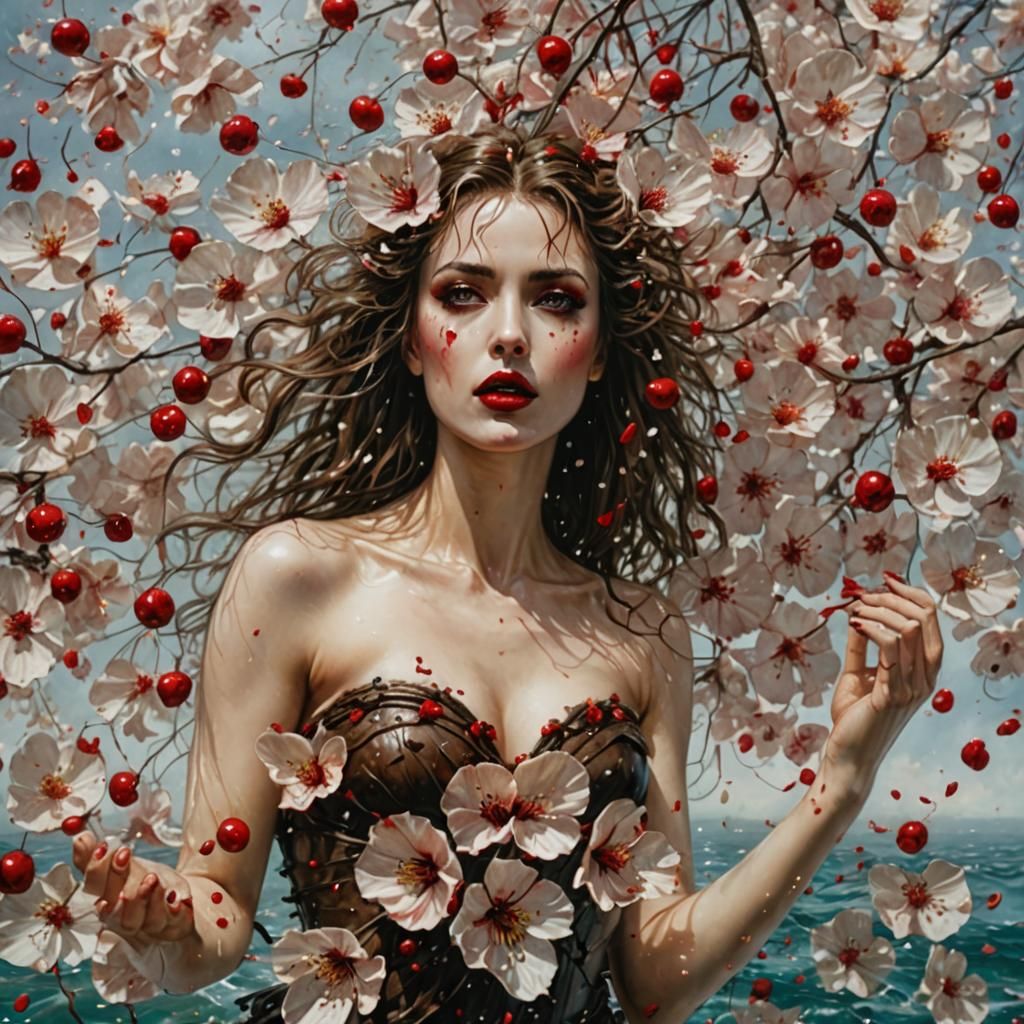Cherry Petal Dryad Emerges: Romantic Surrealism