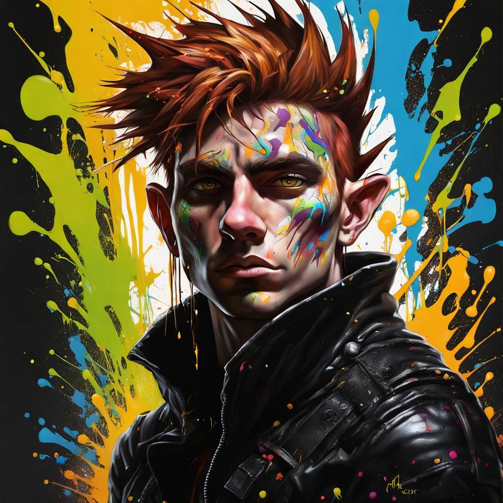 Elf Thief with Auburn Hair in Graffiti Art Style