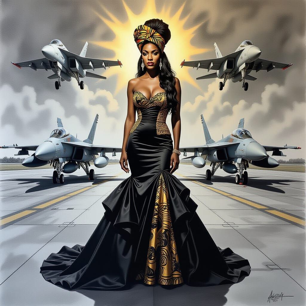 Amy Winehouse Street Mural with Fighter Jets in Charcoal Sty...