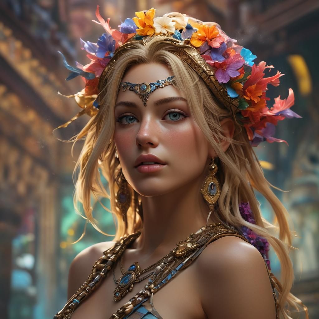 Antheia: Beautiful Goddess in Hyperrealistic Style