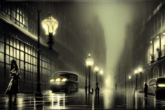 Film Noir London Street Scene at Night