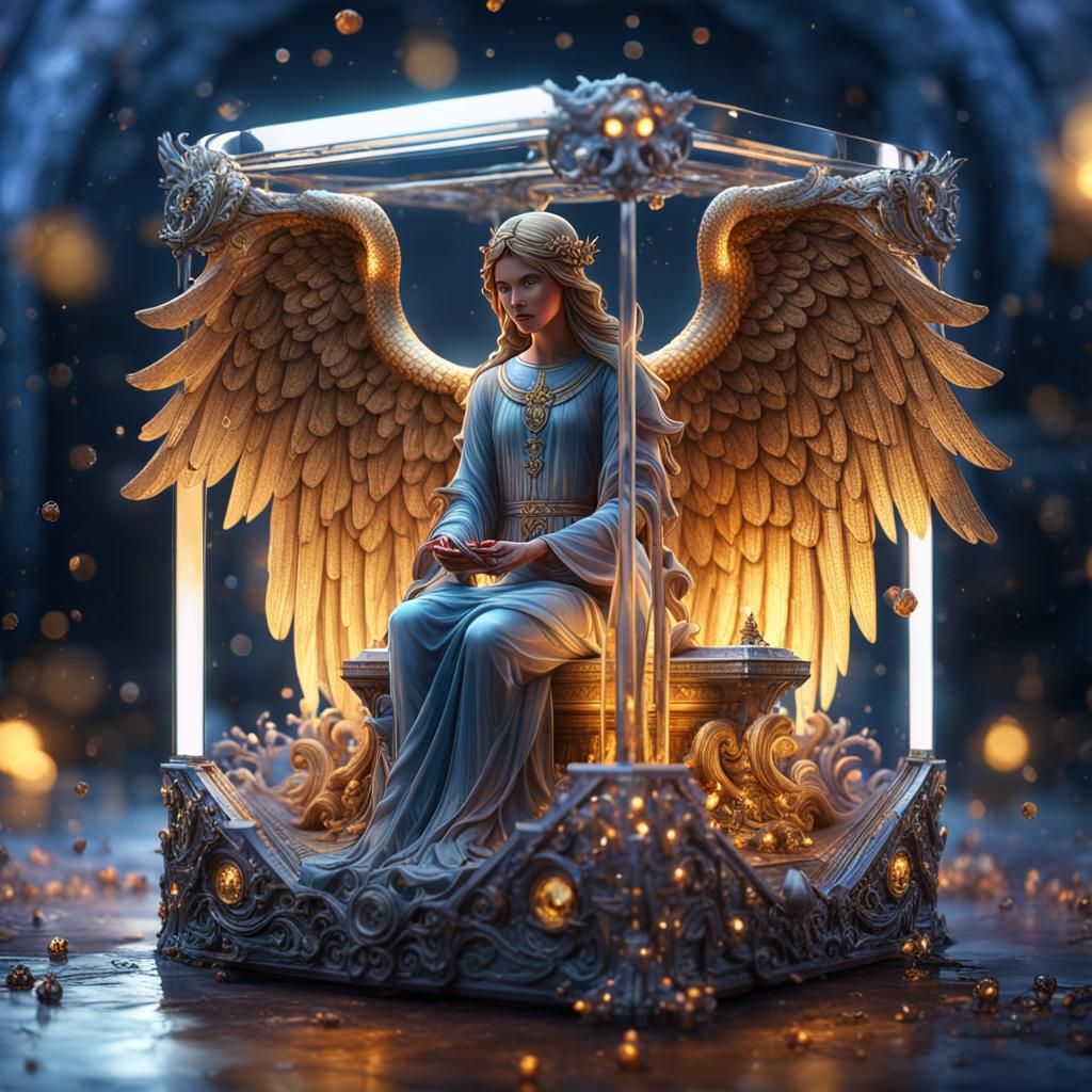 Bright Angel in Crystal Cube, Digital Art