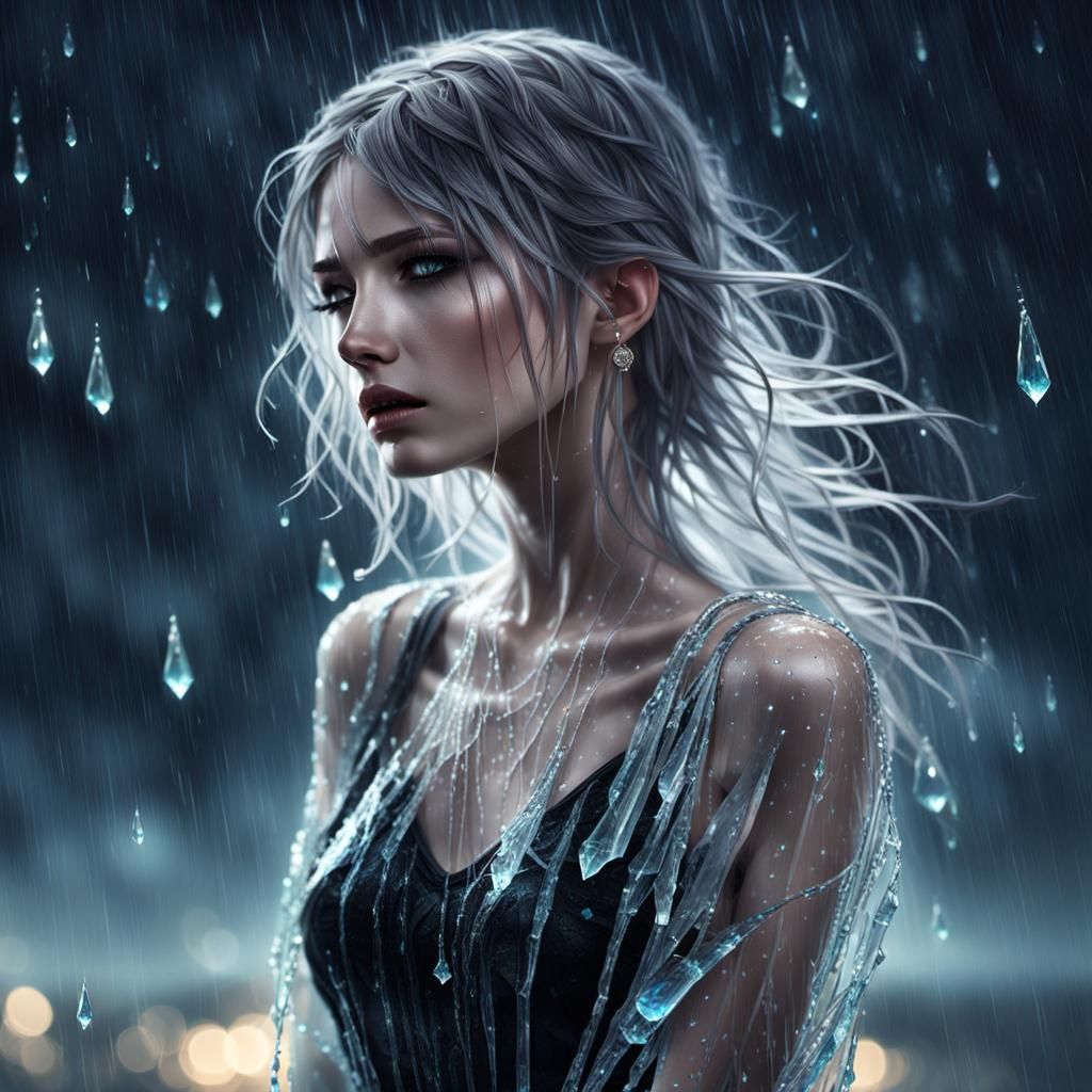 Crystalline Girl Cries in the Rain: Cross-Hatching Drawing