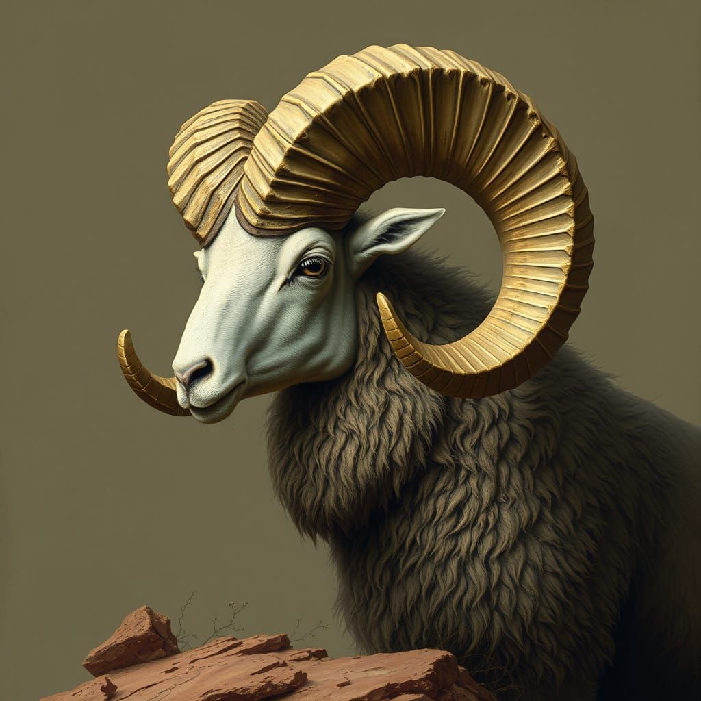 Ram with Nautilus Horn: Fantasy Art