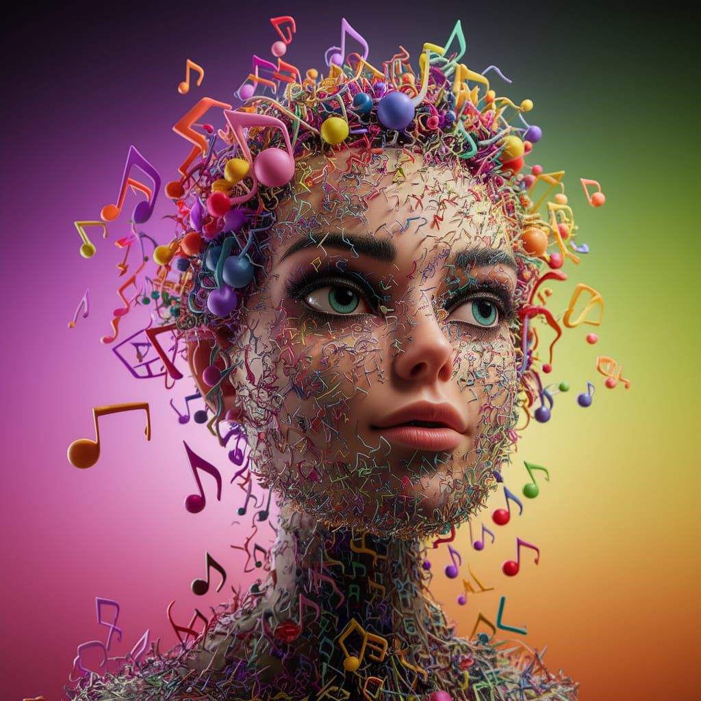 Musical Notes Street Scene in Hyperrealistic Splash Art Styl...