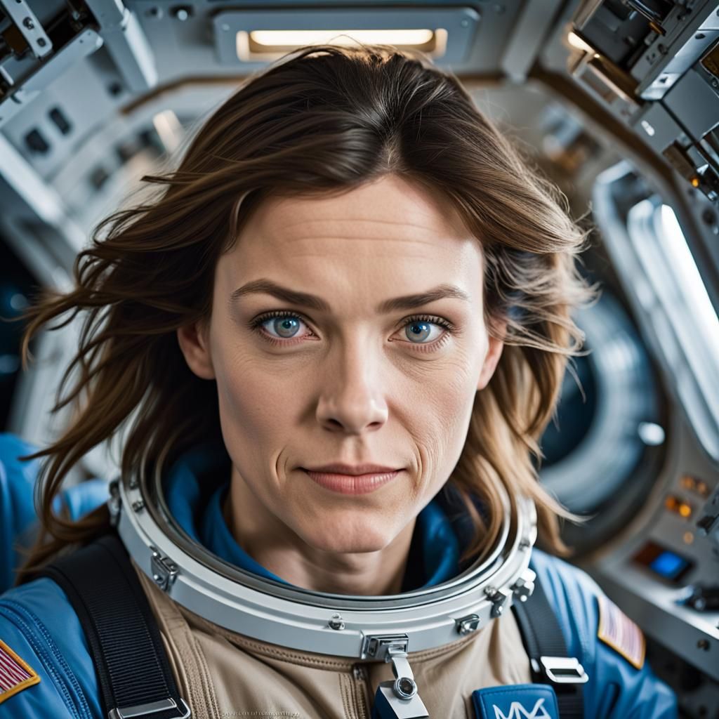 Female Crew Member Portrait in Zero Gravity