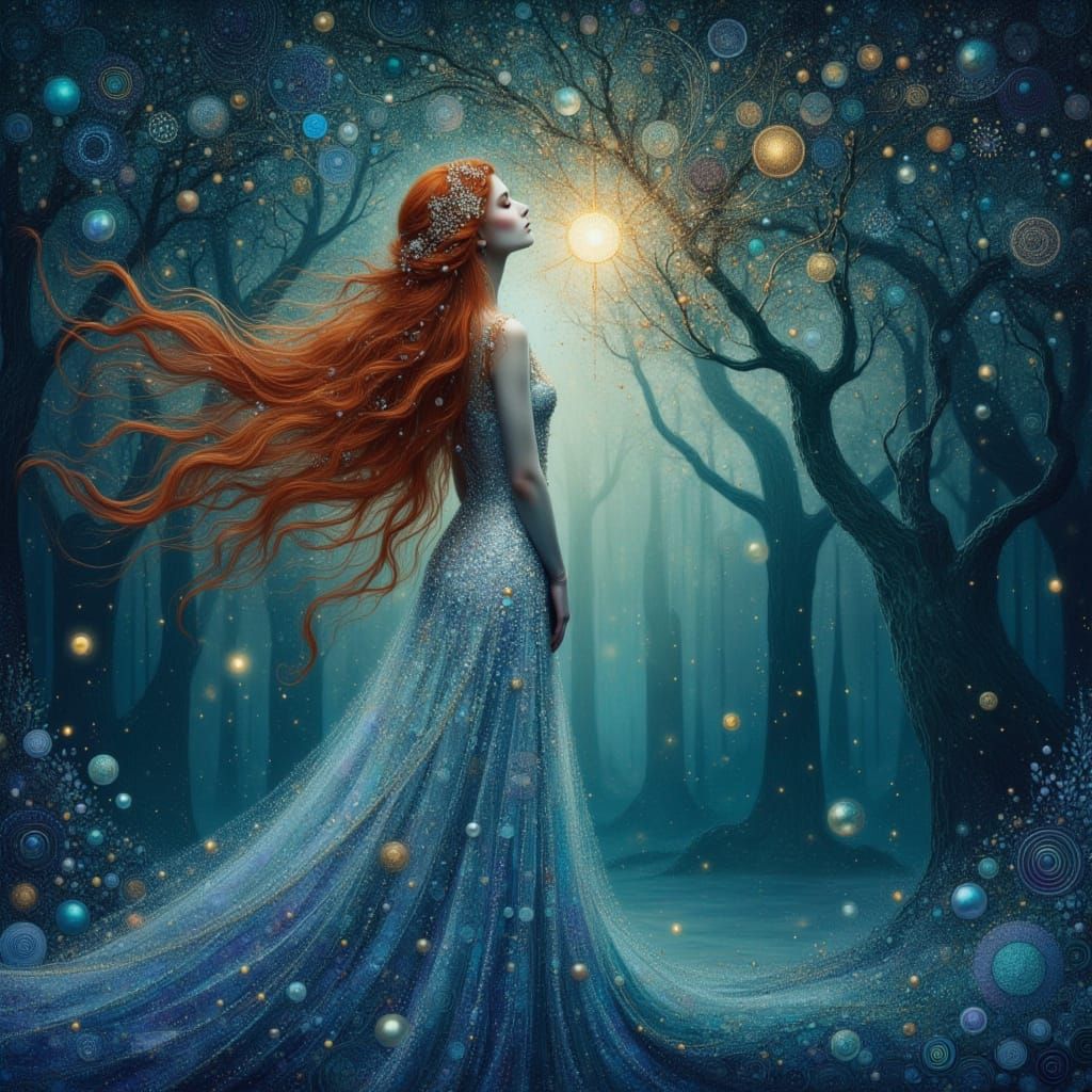 Ethereal Woman at Forest Edge in Hyperrealistic Style