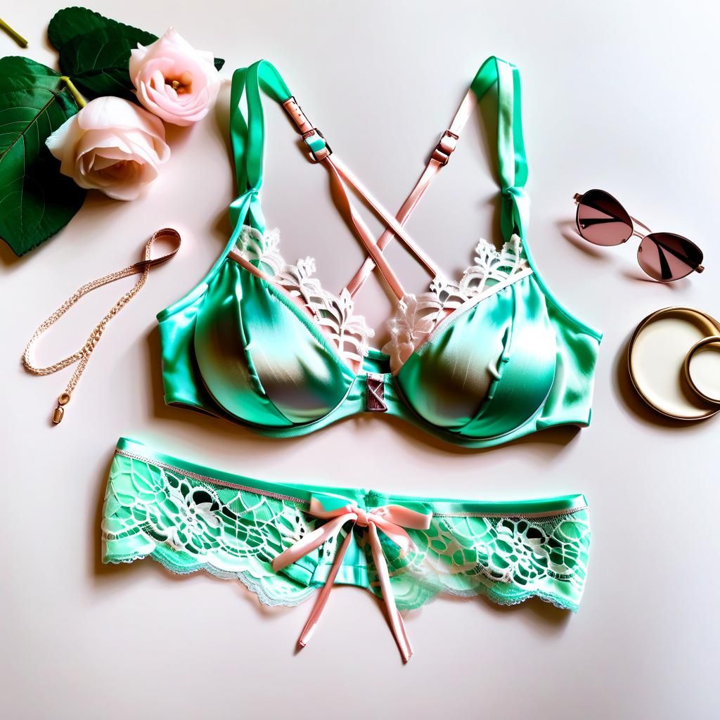Pastel Silk Lingerie Set: Bra and Thong
