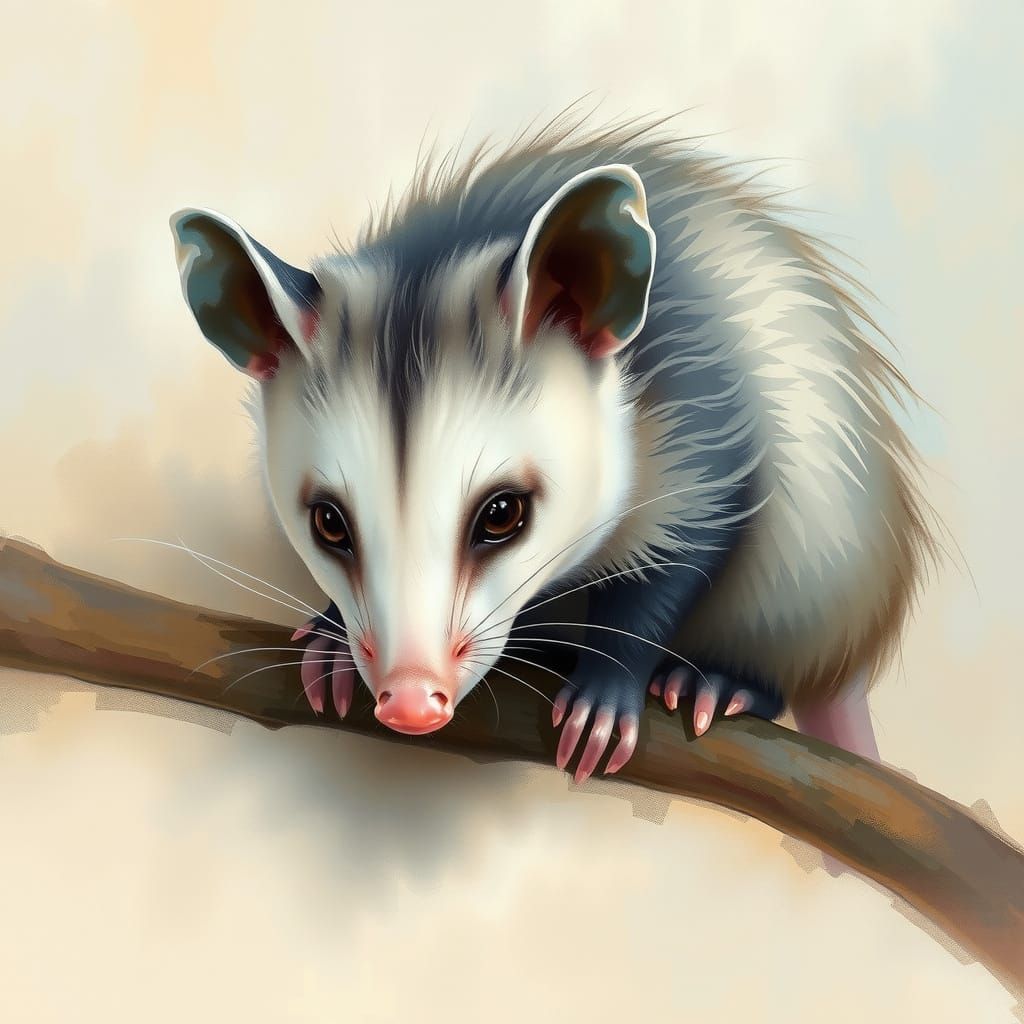 Ethereal Virginia Opossum in Dreamy Pastel Watercolors