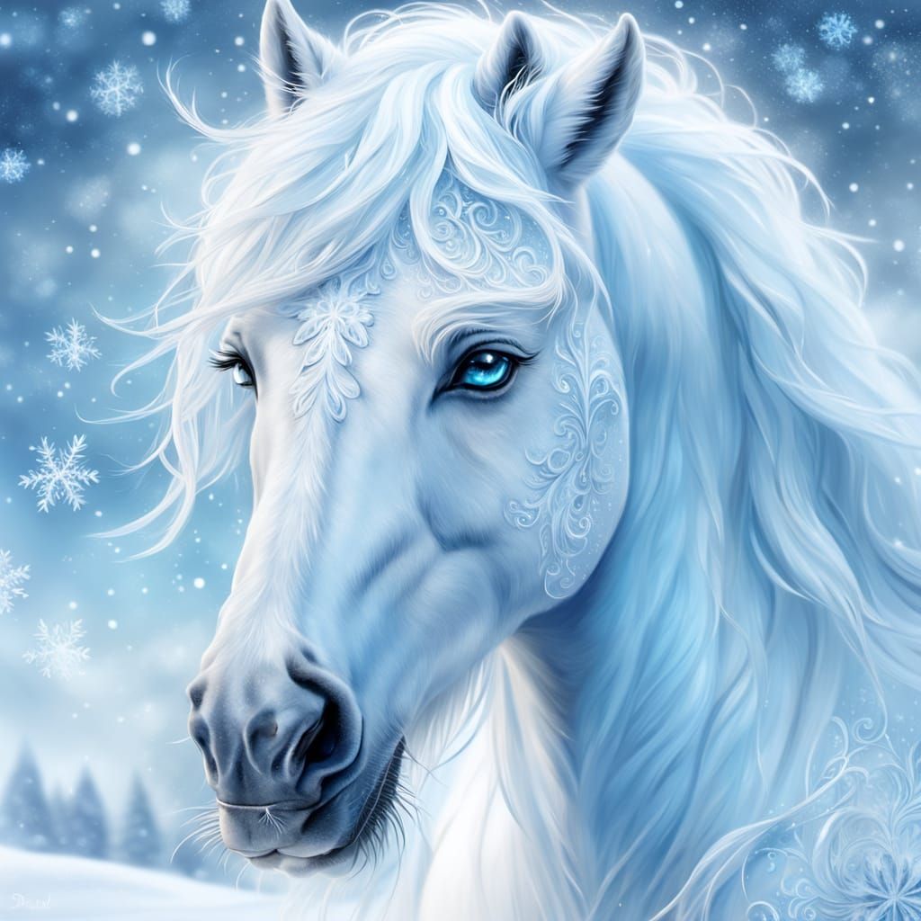 Elegant Snow Horse Portrait in Fantasy Art Style