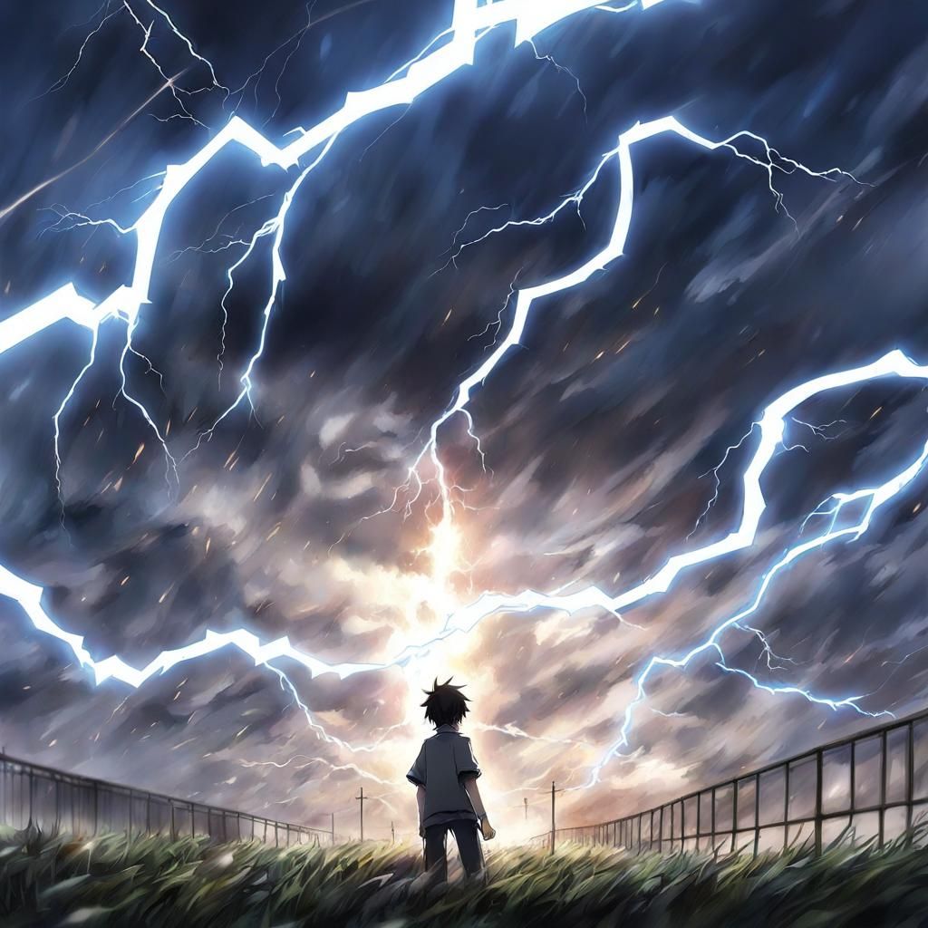 Anime Sky Rending with Lightning Storm