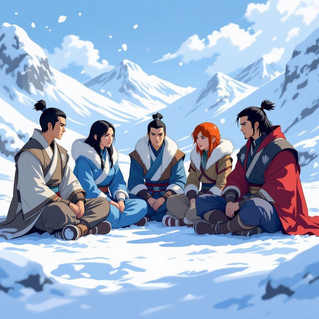 Team Avatar Relaxing in the Southern Water Tribe