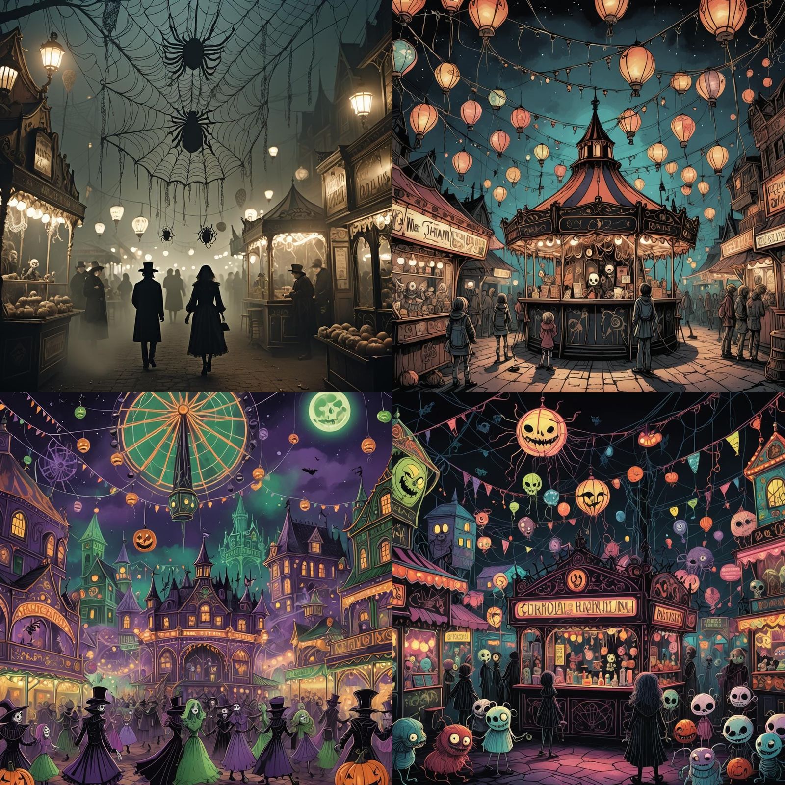 Spooky Carnival Creatures in a Gothic Style