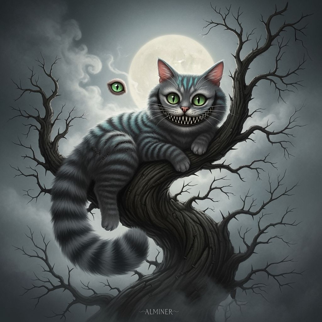 Ethereal Cheshire Cat in Gothic Expressionism