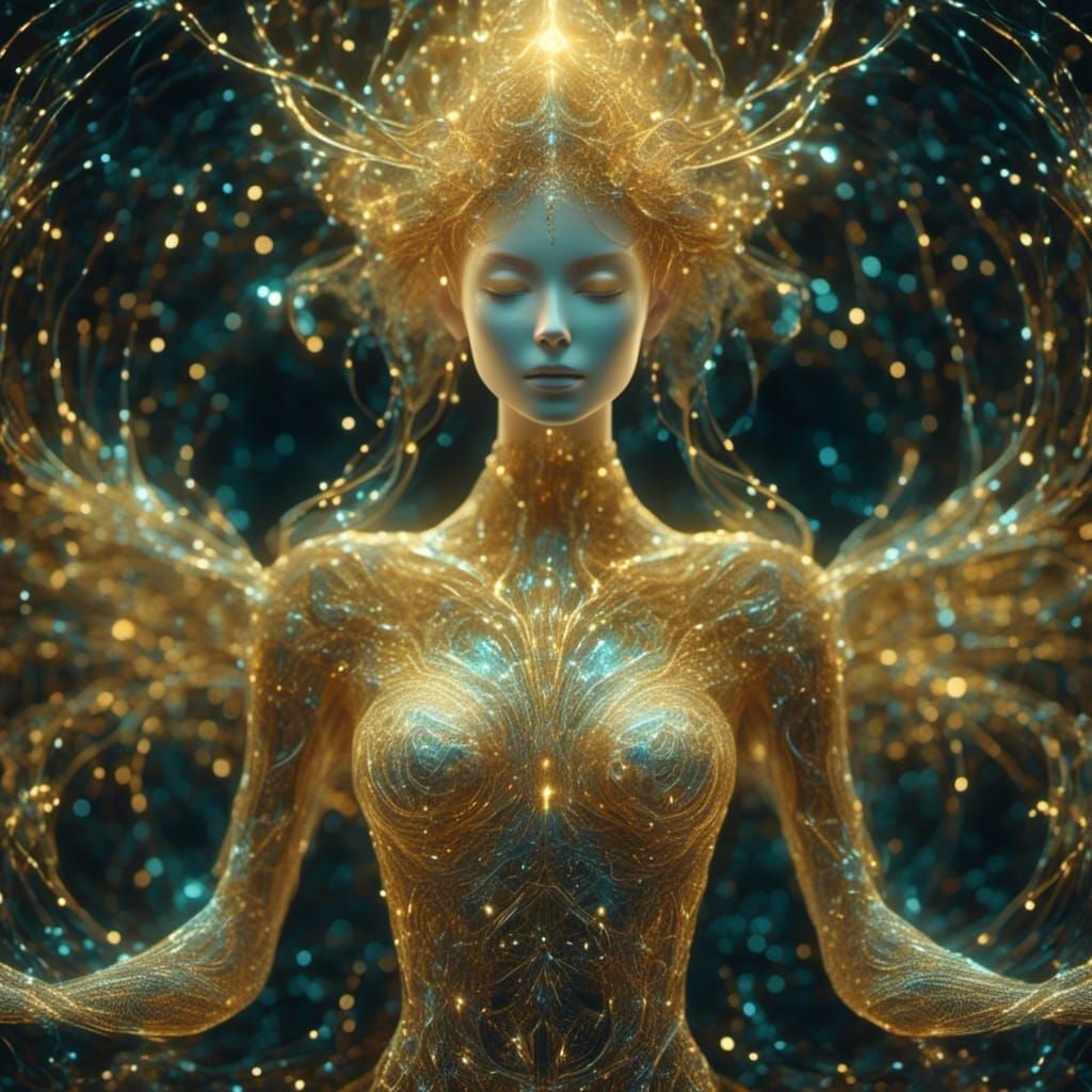 Holographic Gold Witch in Iridescent Light