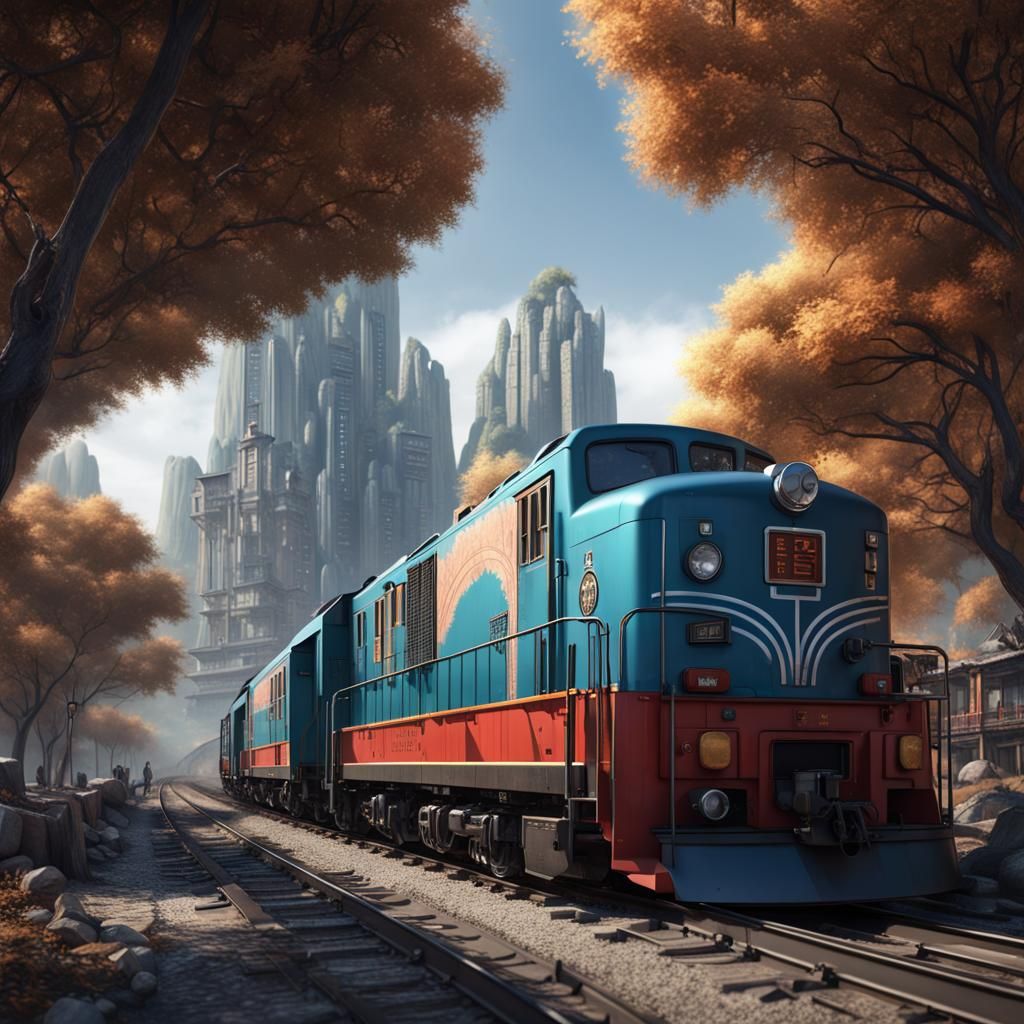 Chinese Diesel Train in Putian City: Detailed Matte Painting