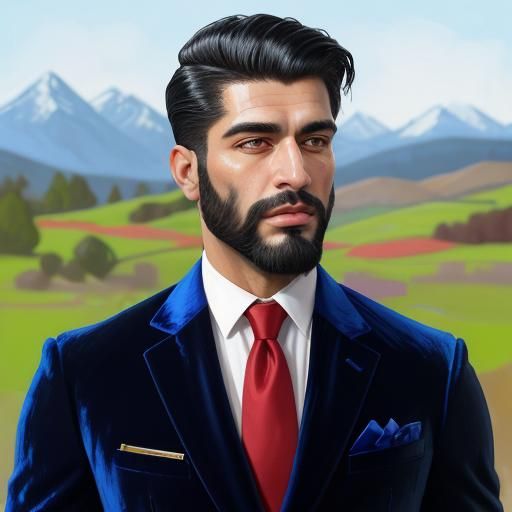 Expressionist Portrait of Man in Blue Velvet Suit