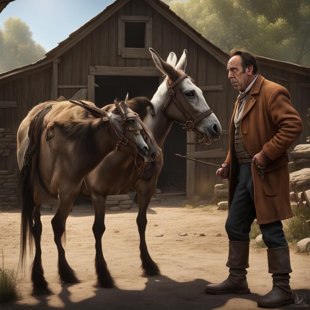 Nicolas Cage Argues with Mule in Rockwell Style