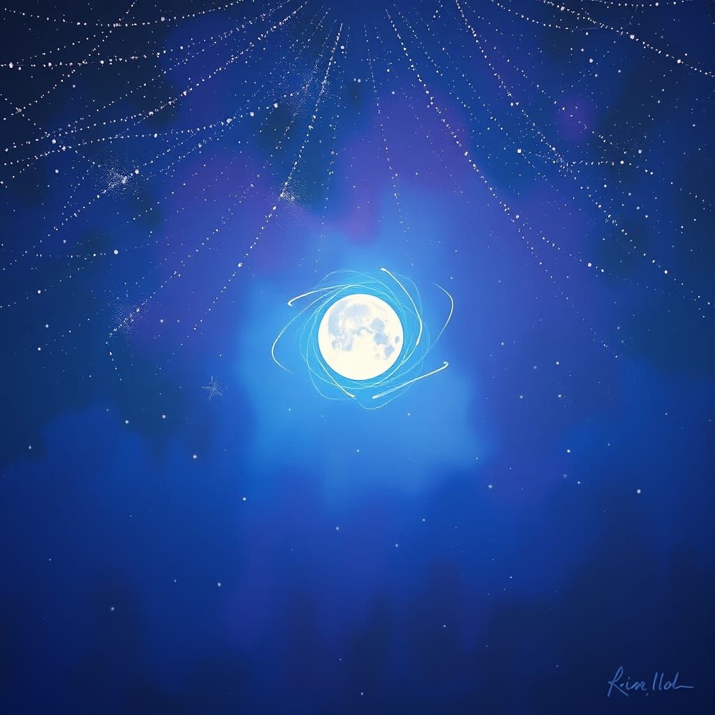 Dreamy Starry Night Sky with Radiant Moon