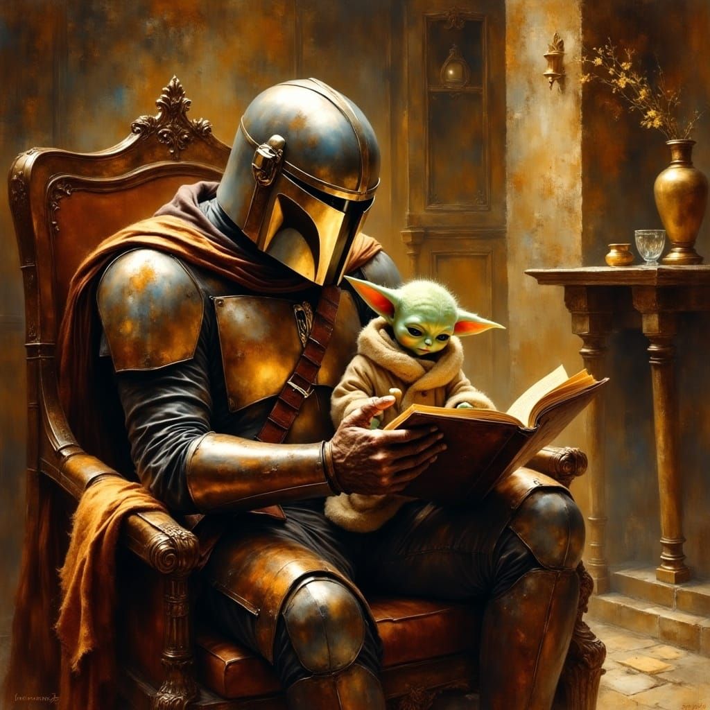 The Mandalorian Reads to Baby Yoda in a Cozy, Golden-Lit Cha...
