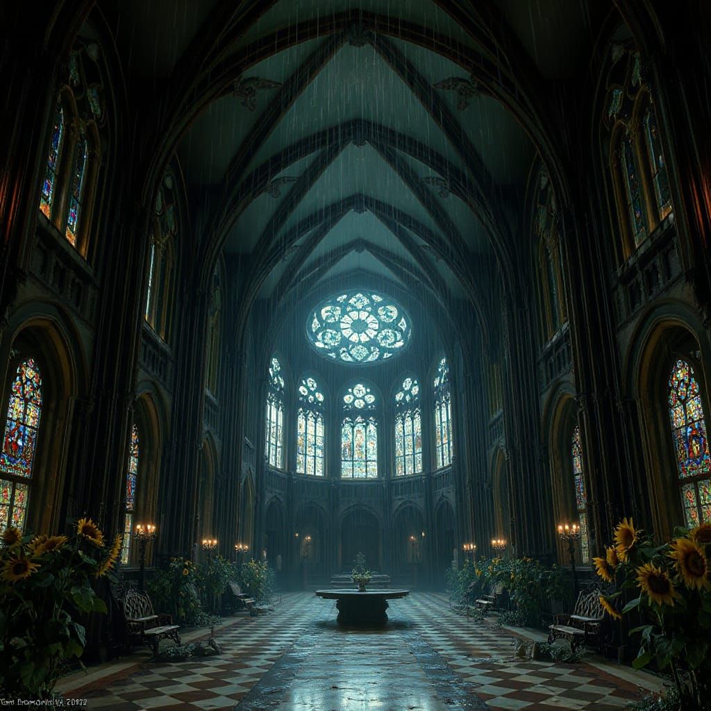 Gloomy Gothic Cathedral Interior in Fantasy Art Style