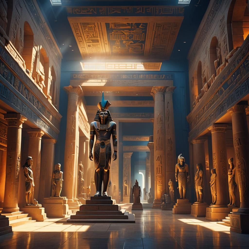 Mysterious Egyptian Museum Interior in Matte Painting Style