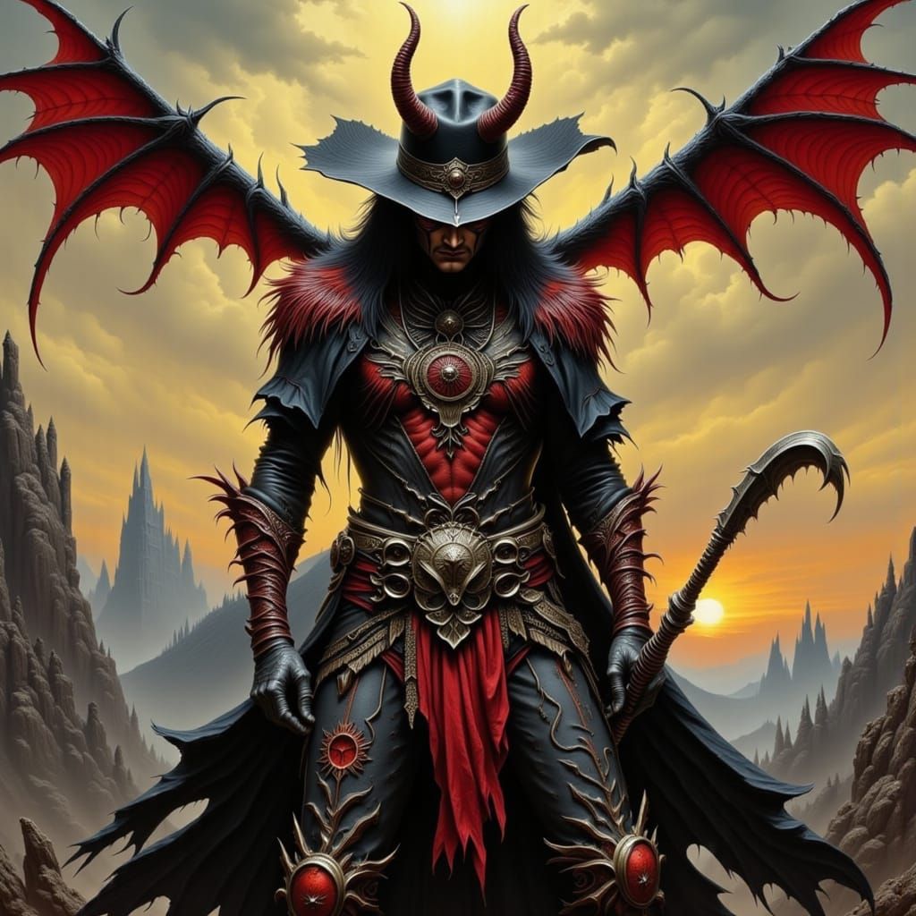 Demon Cowboy in Geometric Old West Style