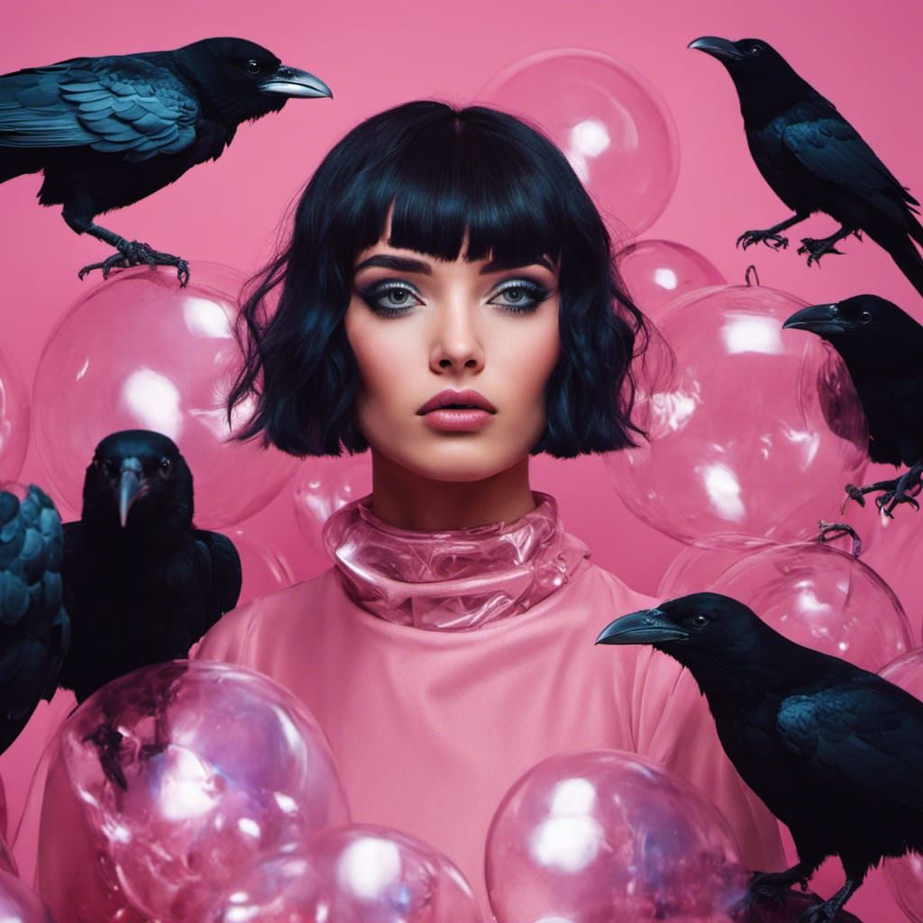 Emo Girl and Raven in Sci-Fi Comic Style