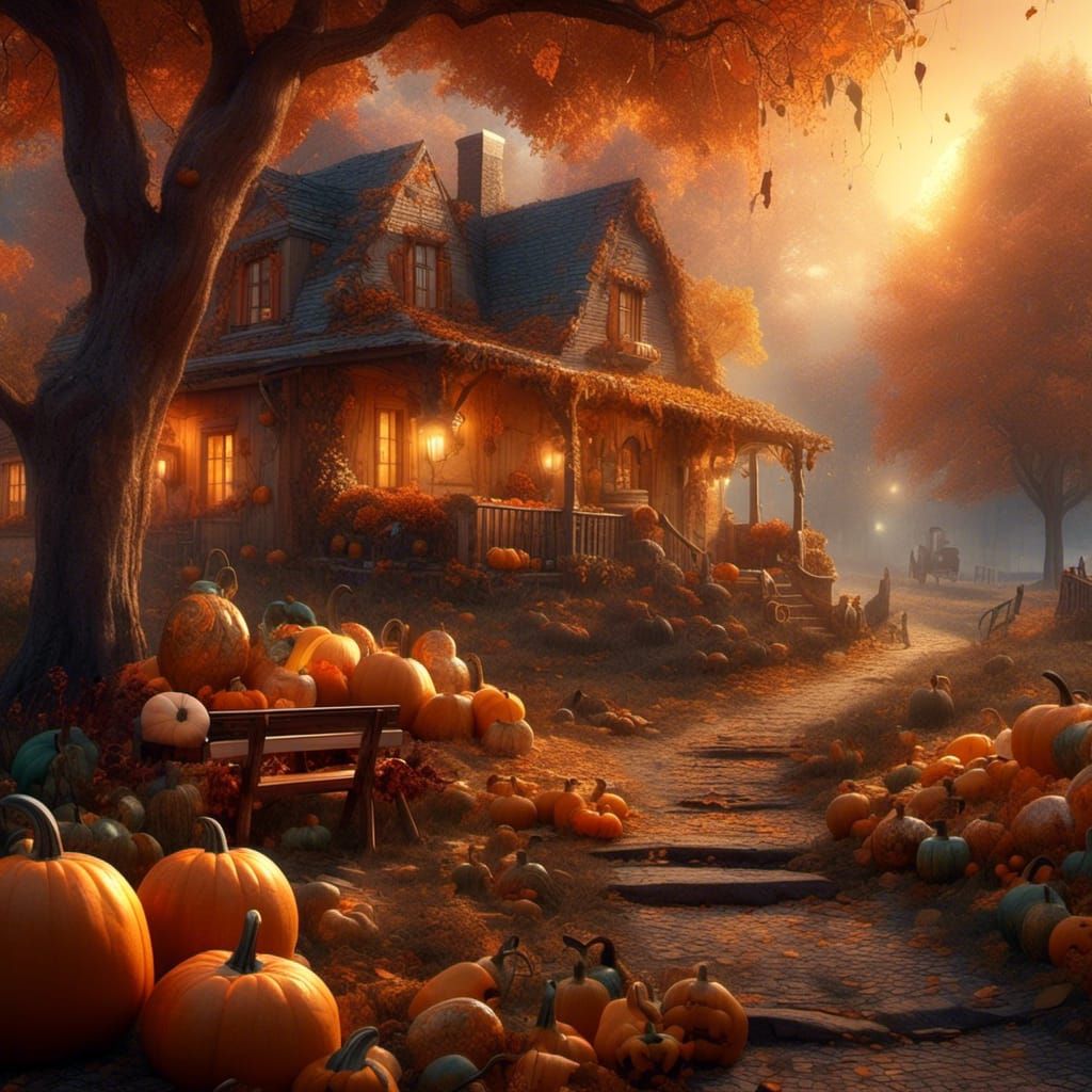 Glowing Pumpkin Reveals Autumn Landscape, Hyper-Realistic St...