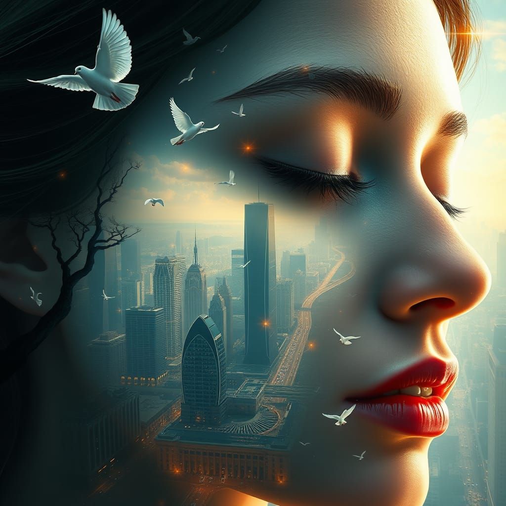 Ethereal Cityscape Portrait in Hyper-Realistic Digital Art