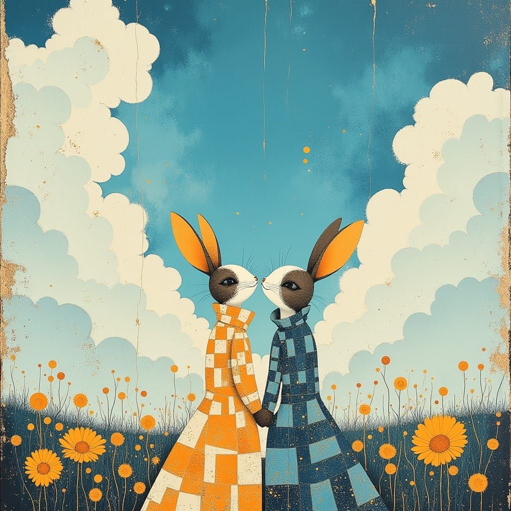 Whimsical Gingham Wonderland with Two Lovers