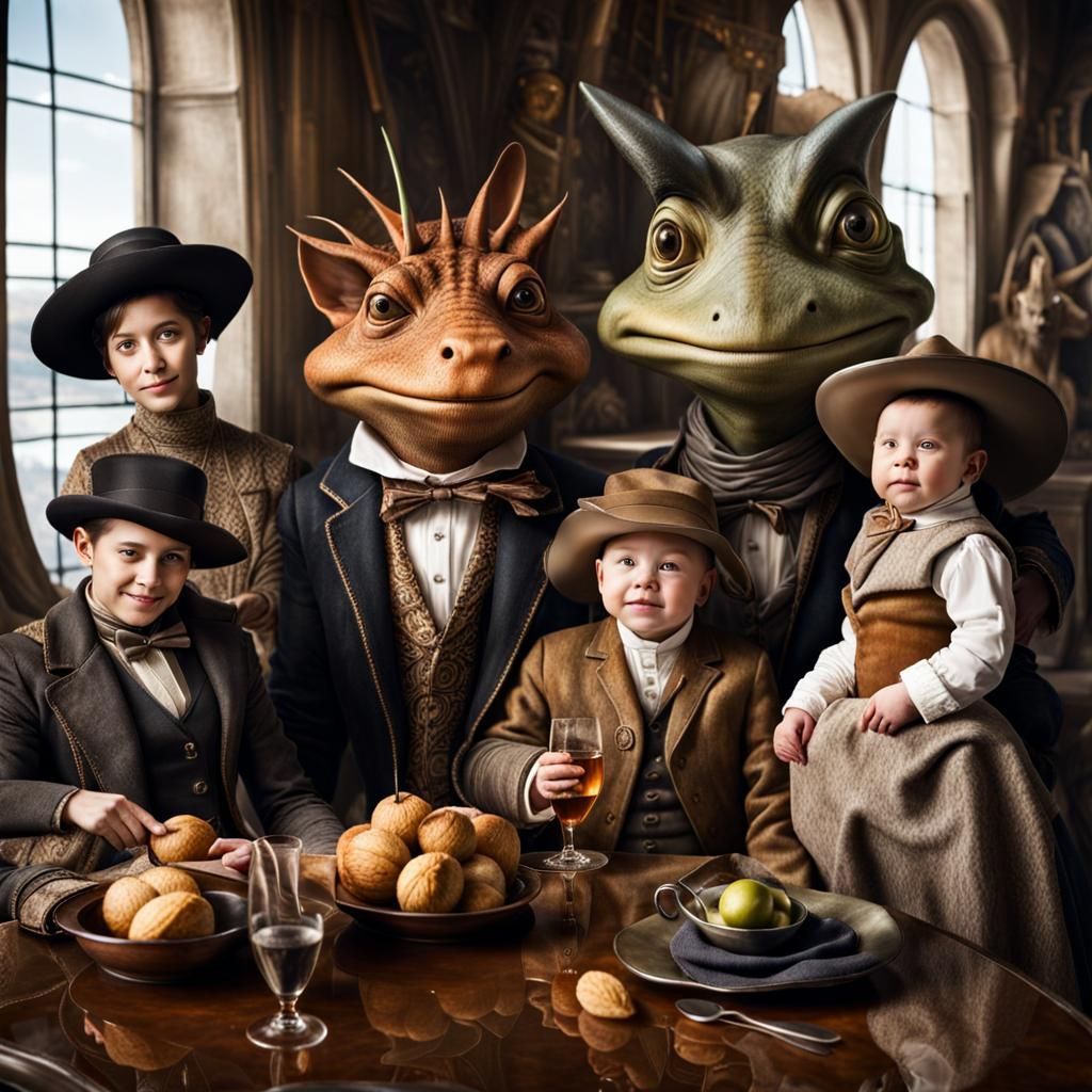 Surreal Alien Restaurant Celebration: Hyperrealistic Digital...