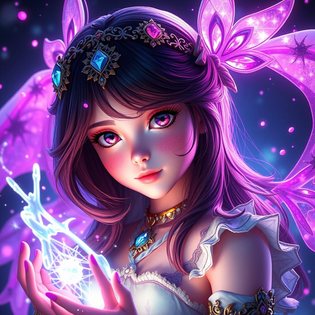 Surreal Magical Girl in Vibrant Fantasy Realm