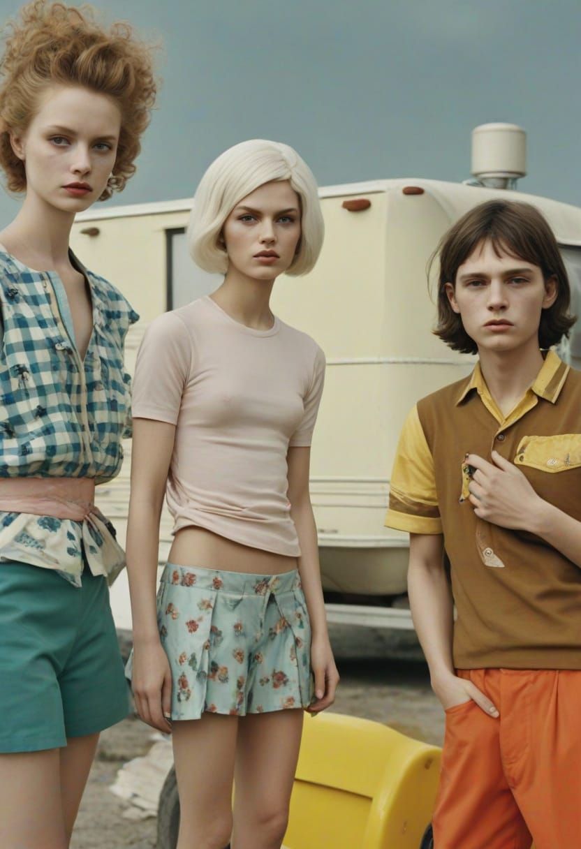 Layered Fashion in a Quirky Trailer Park Setting