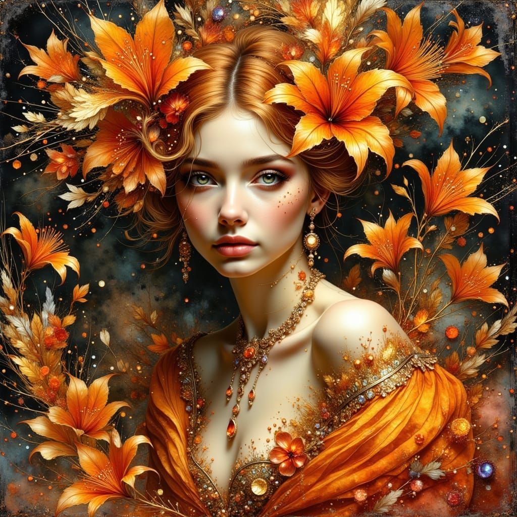 Golden Goddess with Crinkled Metallic Lilies