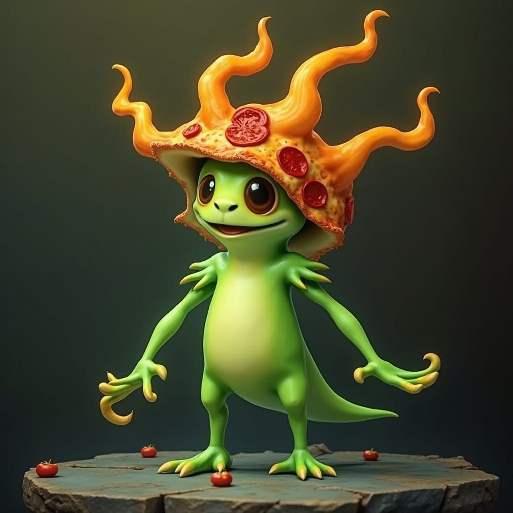Whimsical Pizza Wisp Creature Art