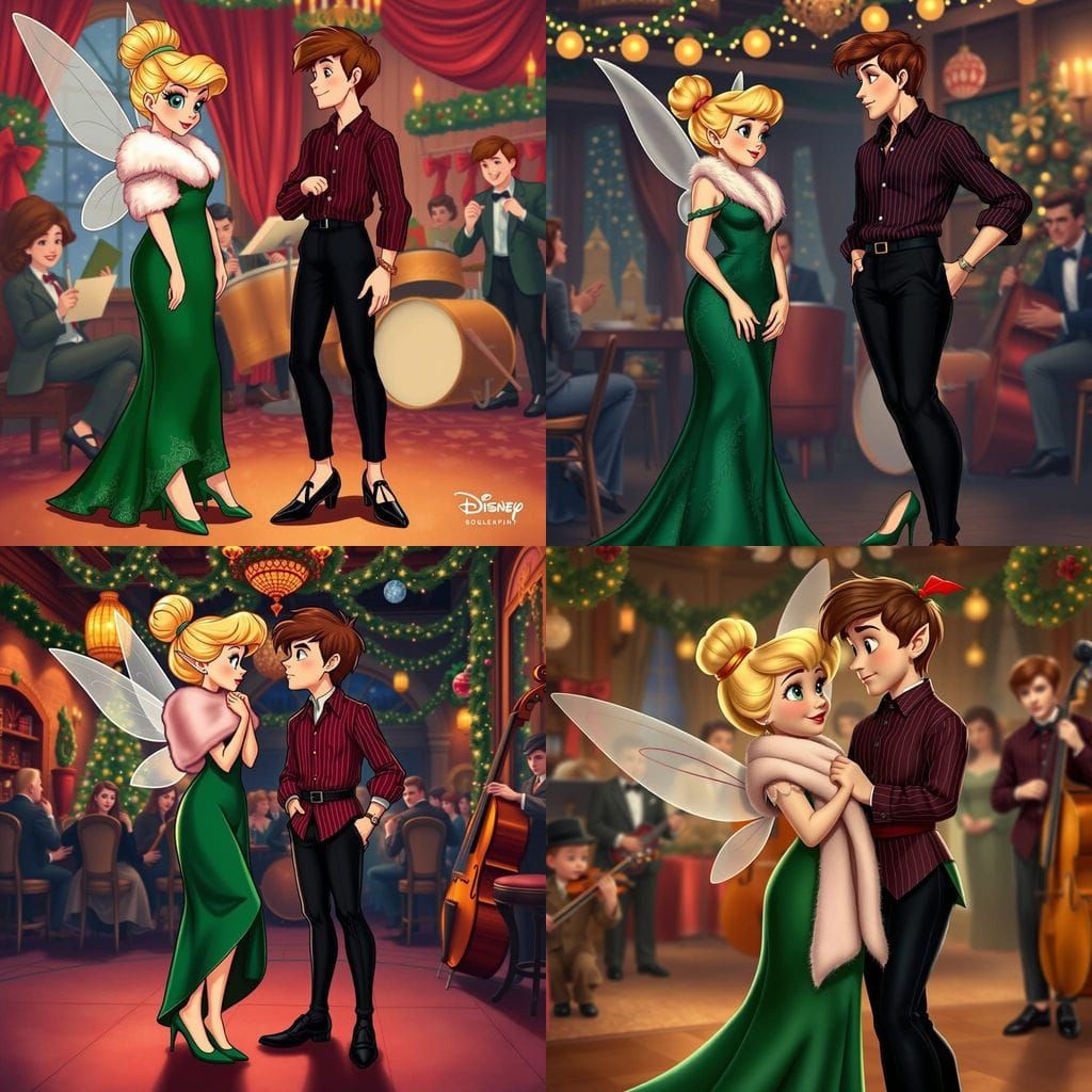 Vintage Disney Tinkerbell Enjoys Christmas with Peter Pan