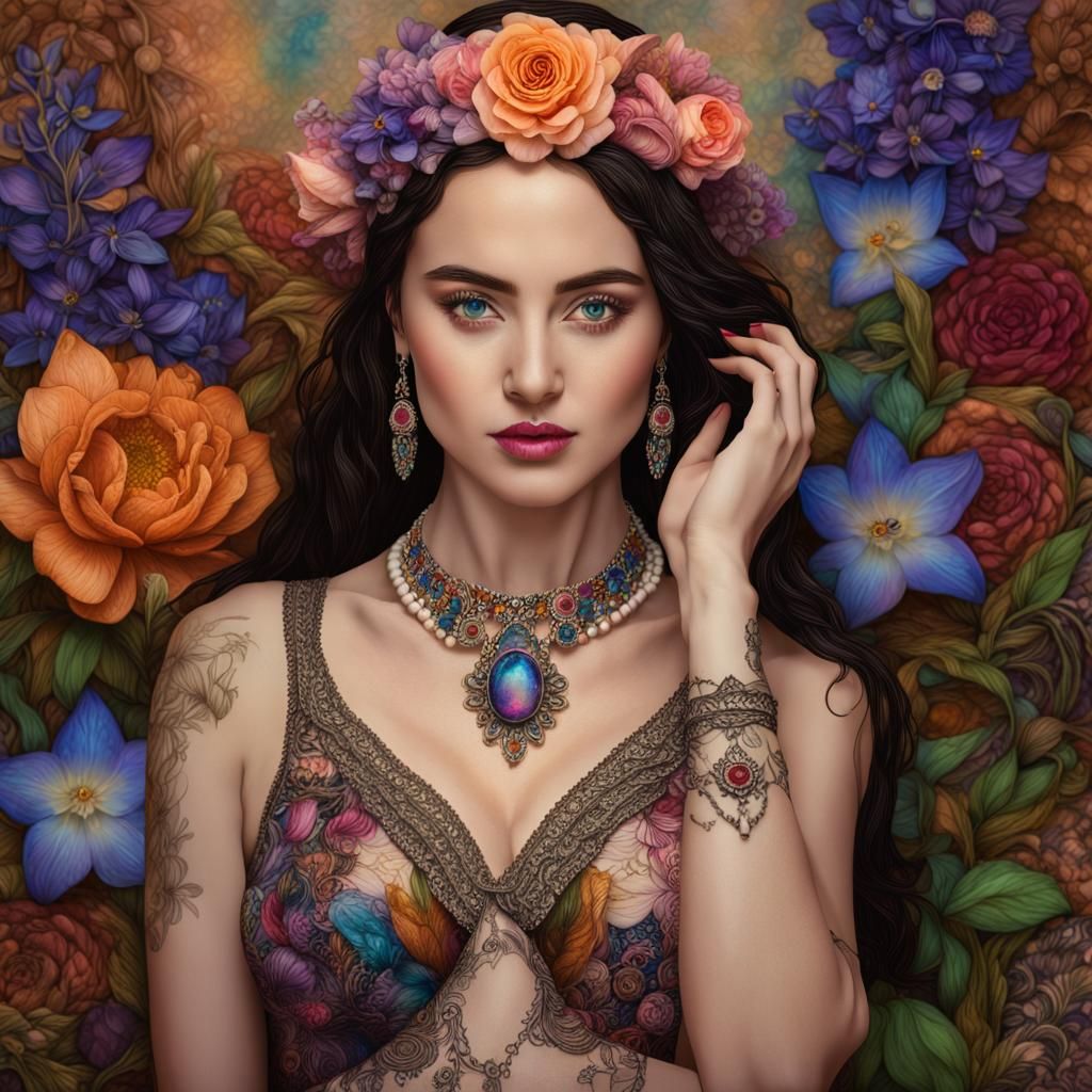 Iridescent Jewelry on Women with Middle Eastern Flowers