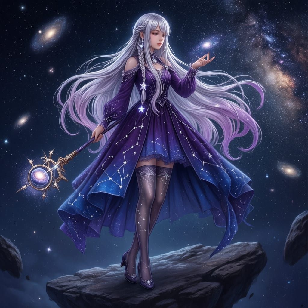 Star Mage in Cosmic Void with Galaxy Staff