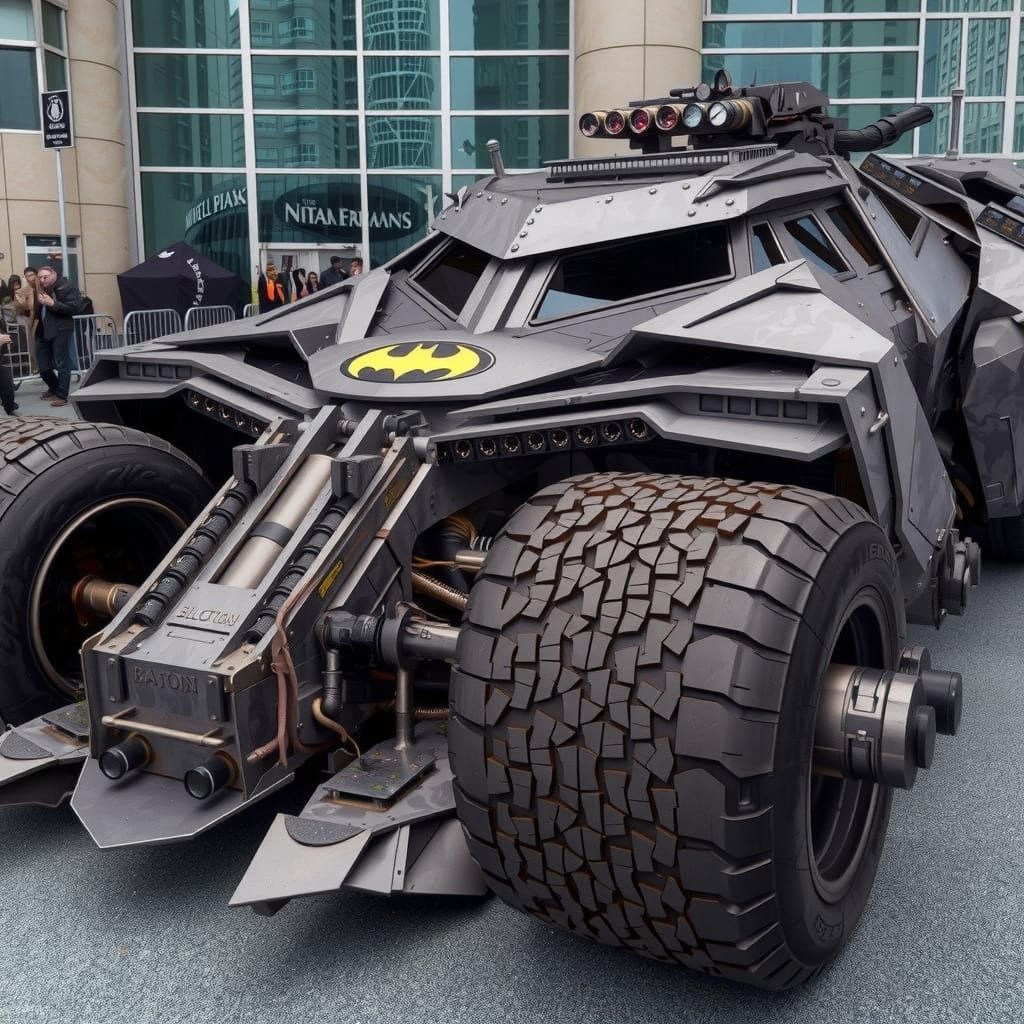 Futuristic Gotham City Chopper in Neon Lit Night